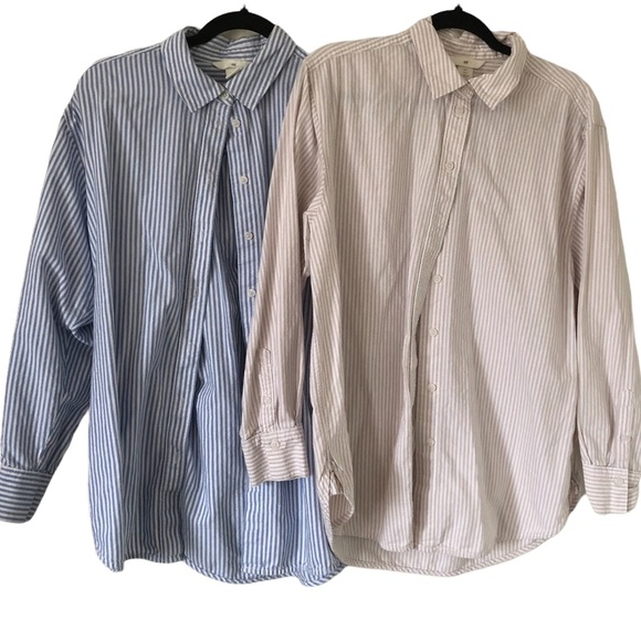 H&M Bundle Striped Button-down Oversized Shirt - Picture 1 of 8